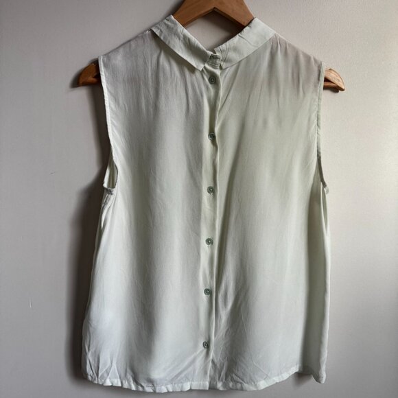 Equipment 100% Silk White Sleeveless Tuxedo Top Button Up - Picture 5 of 7
